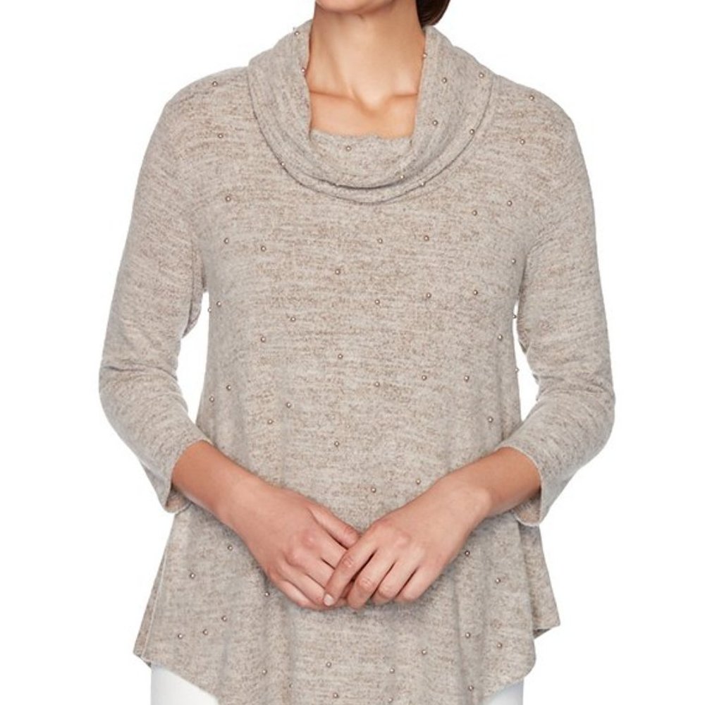 Coco Bianco Cowl Neck Hankerchief Hem Tunic Top